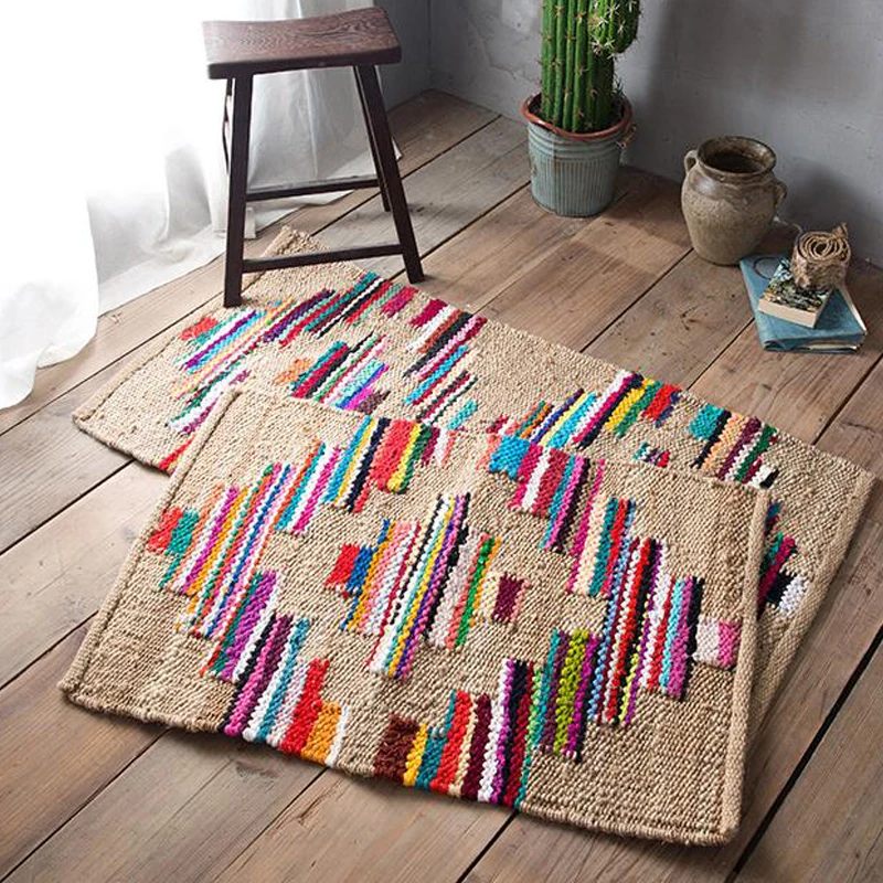 

Indian handmade Jute Woven rectangle Carpet Home Living Room Coffee Table Simple Nordic Homestay Wind Carpet Decorator Floor Rug