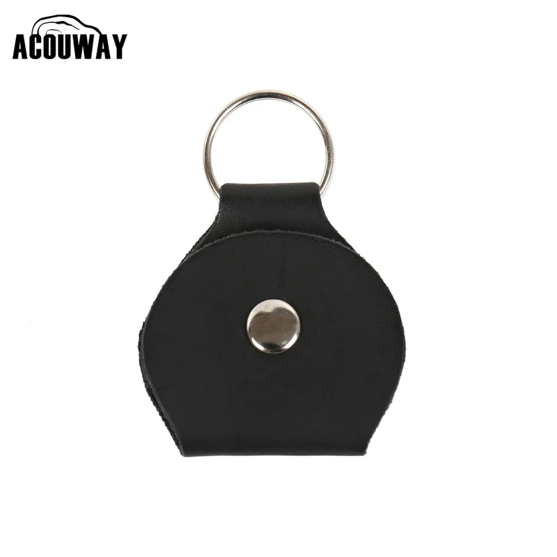 Guitar ukuele Pick Holder Black Genuine Leather Guitarra Plectrum Case