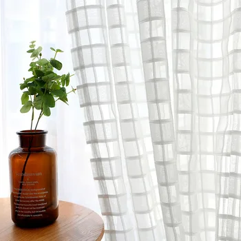 

GIGIZAZA Classic Plaid Jacquard Window Curtains for the Luxury Lunge White Drape Curtains for Living Room Bedroom Ivory Sheers