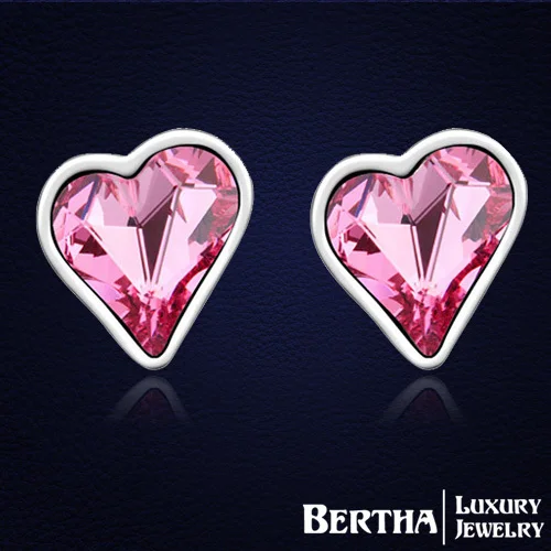 

New Style Luxury Brand Heart Wedding Earrings For Women Genuine Crystals from Swarovski Cute Studs Earings Gift