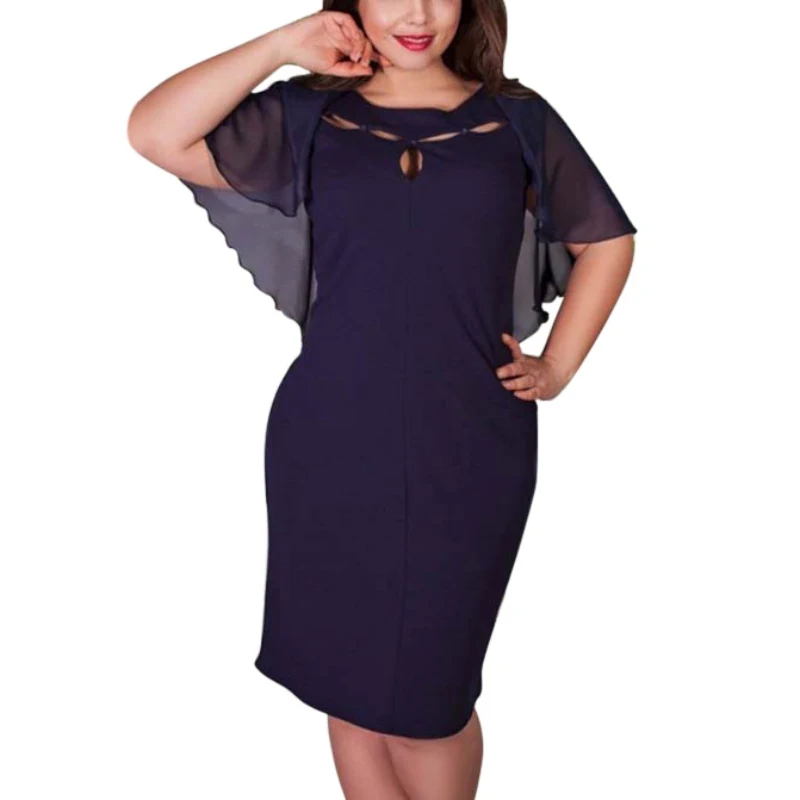 

EFINNY Women Sexy Large Size Bodycorn Dress Hollow Out Cape Mesh Dress Party Clubwear Beach Dresses Plus Size L-6XL