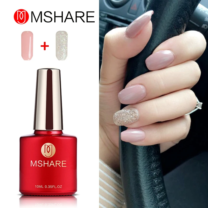 

MSHARE 10ml New Design Soak Off Color Nail Gel Polish Nude Color Pink + Sequins Glitter Shining Varnish Professional Gel 010