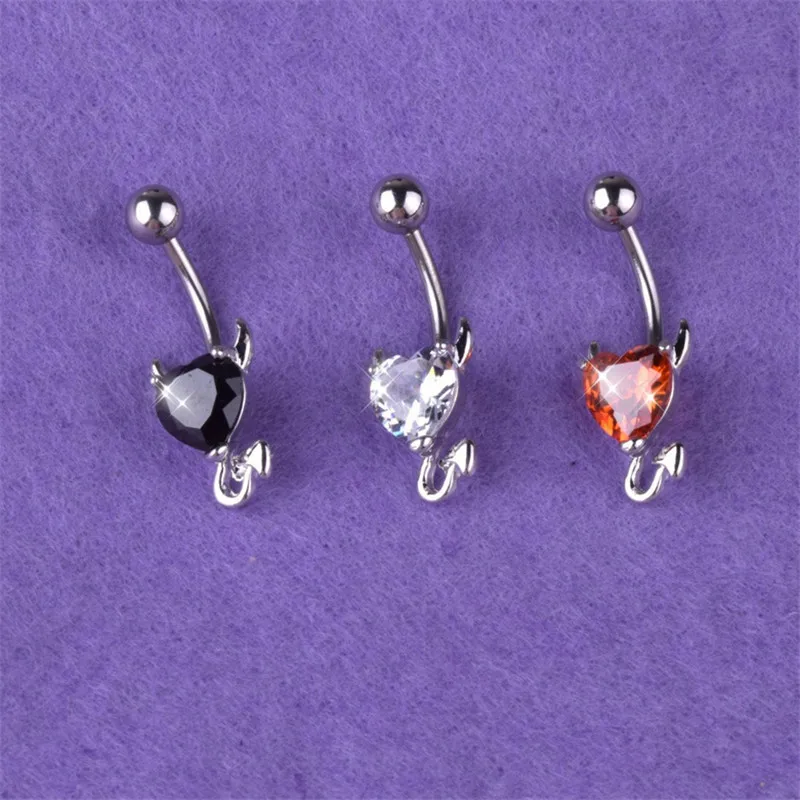 

WWLB Stainless Steel Garnet Heart Zircon Crystal Devil Belly Button Ring Navel Piercing Nombril Ombligo Body Jewelry