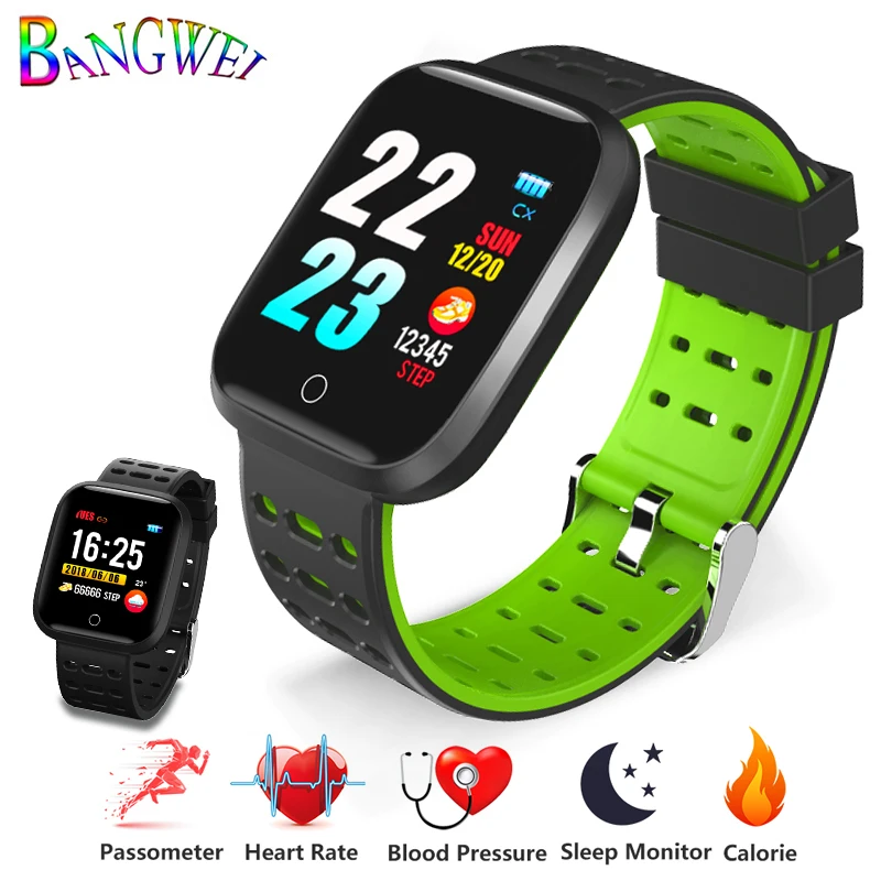 

BANGWEI 2019 New Smart Sport Watch Men Activity Tracker LED Color Screen Clock SMS Push Reminder Fitness Tracker Smart Watch+Box