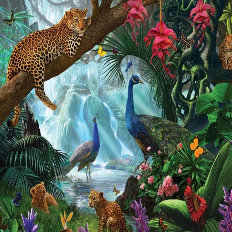 

Beibehang Custom large room mural wallpaper background living room TV branch leopards peacock small animal 3 d mural wallpaper