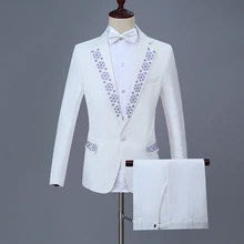 Мужской Блейзер, пиджак, брюки, костюм для взрослых, Свадебный хост, формальный тонкий наряд с кристаллами, мужское платье для выступлений ночного клуба, сценический костюм, комплект DT763