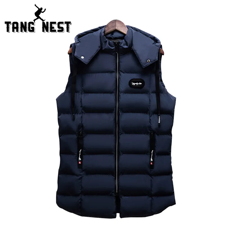 

TANGNEST Men Vest 2018 New Arrival Autumn Winter Fashion Cotton Vest Men's Hat Detachable Warm Vest Jacket MWB318