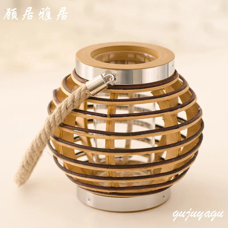 Handmade rattan portable wooden candlestick wedding candelabra home Decoration