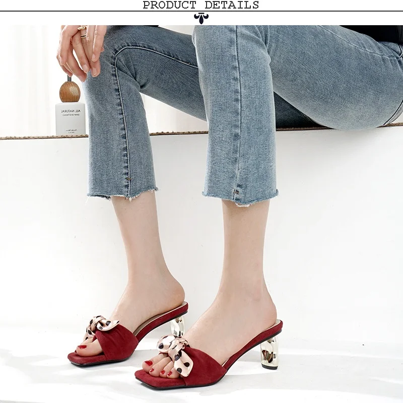 Egonery/женская летняя обувь, новые модные пикантные замшевые женские тапочки, необычный стиль, женские сандалии с бантиком, большие размеры