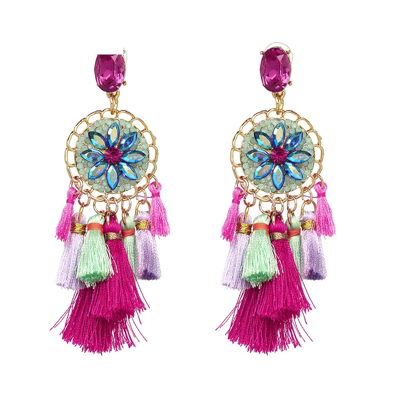 AOTEMAN Women Brand Bohemia Flower dangle earrings Trendy wedding Jewelry Ethnic Big Long Tassel Earrings for women oorbellen - Окраска металла: 50473-MT