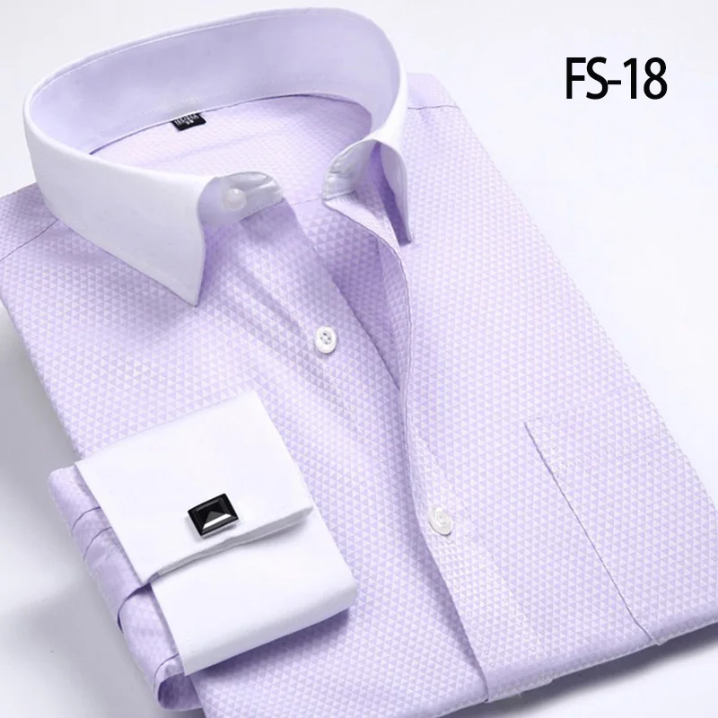 Aoliwen/брендовая мужская французская запонка, рубашка с длинными рукавами, однотонное платье, рубашка для мужчин, большие размеры 6XL, фланелевые деловые рубашки в повседневном стиле - Цвет: SS-FS18