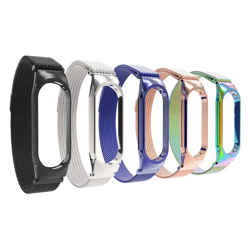 Replacement Mi Band 3 Strap Magnetic Clasp Stainless Steel Watch Band for Xiaomi Mi Band 3 Wristband Bractlet Metal Strap Black