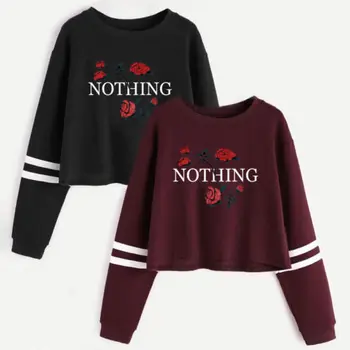 

Spring Autumn Long Sleeve Crooped Hoodie Women Casual Print Letter Nothing Striped Sweatshirt Pullover Jumper Tops Streetwear