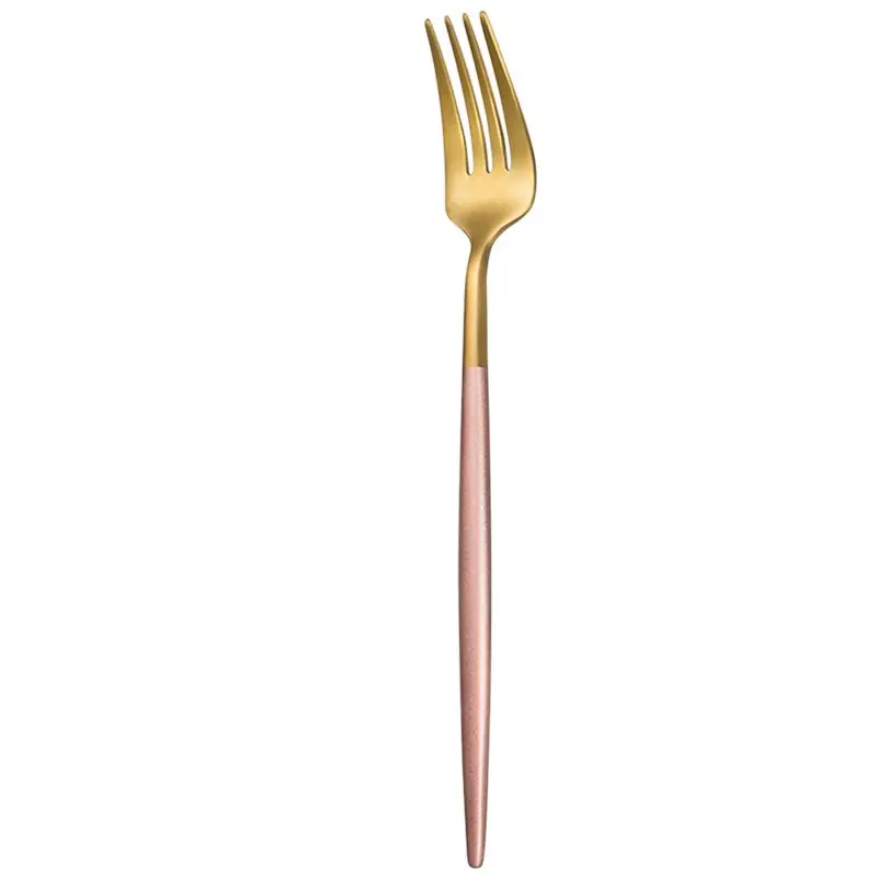 JueQi набор посуды из нержавеющей стали покрытие золотой синий черный нож вилка Столовые приборы Западная еда Кемпинг посуда сумка - Цвет: Pink gold fork