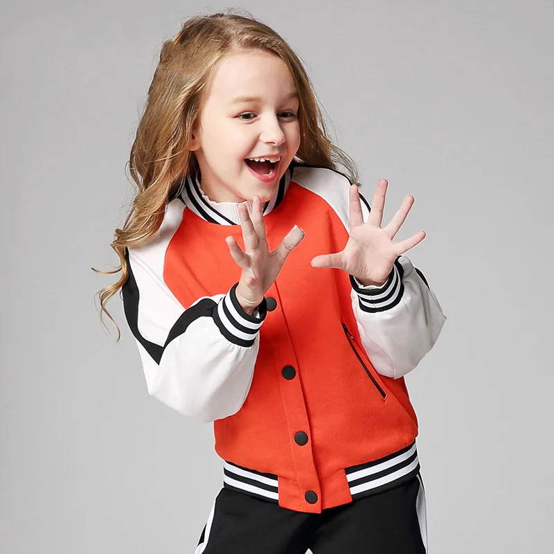

New fall / winter children's wear girls' baseball uniform warm sports coat for big children orange