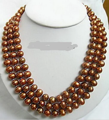 

Jewelr 004459 Genuine 3 Rows Chocolate Brown Pearl 18KWGP Clasp Necklace