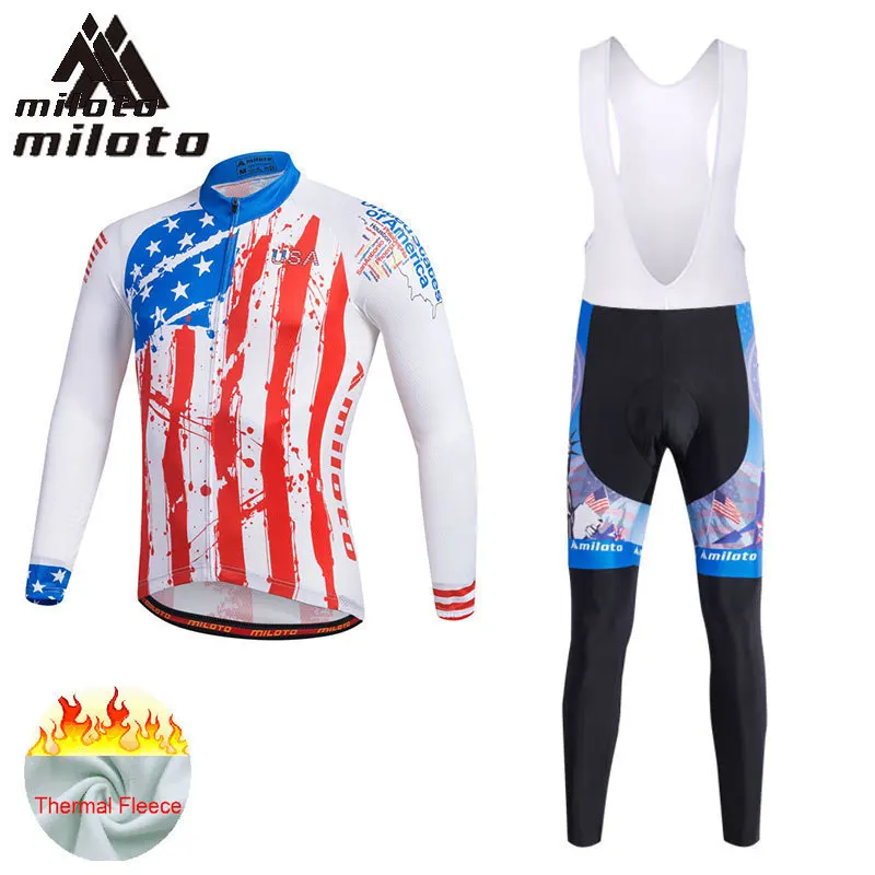 

MILOTO Thermal Fleece Winter Cycling Clothing Bicycle Cycling Jersey Man Downhill Trousers MTB Body Fit Sports Suit GEL