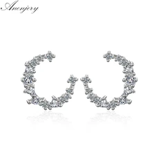 Anenjery Горячая Мода ослепительные CZ нерегулярные Полумесяц Серьги гвоздики для женщин 925 пробы серебряные сережки oorbellen S-E618