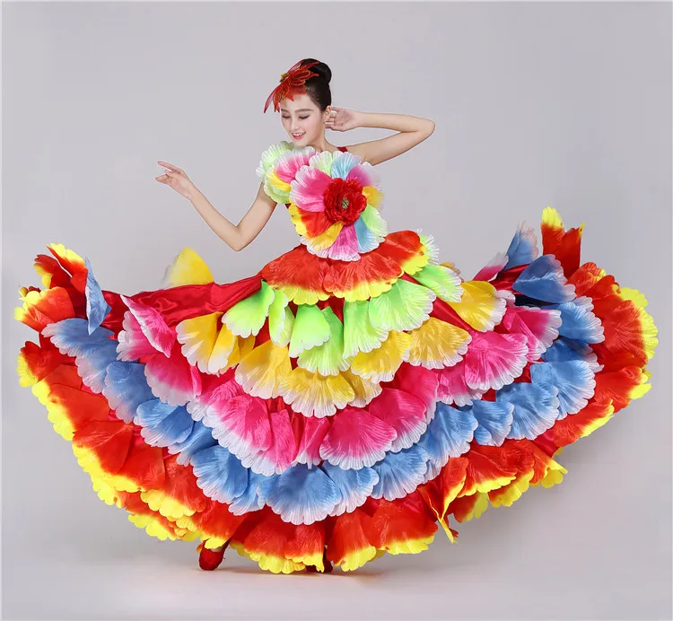 Испанские цветы танцевальный костюм Фламенко танцевальное платье большие качели представление Платье женское открытие сцена цветок лепесток юбка