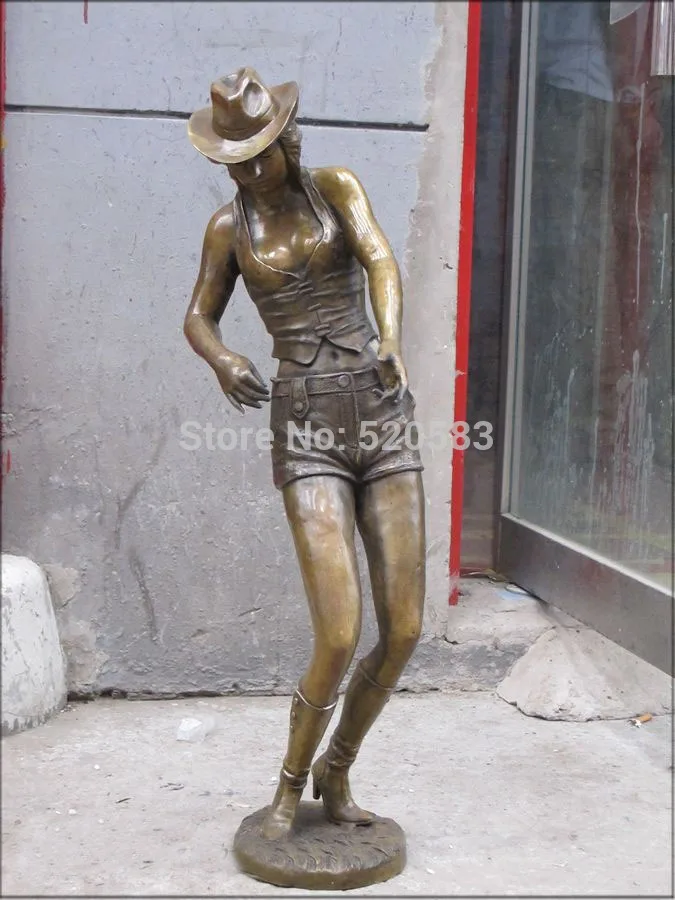 

free 30"Western ART Bronze Sculpture sexy belle Beauty cowgirl Dance step statue fast
