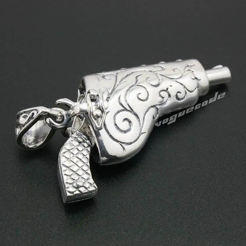 

925 Sterling Silver Civil War Pistol Revolver Gun Mens Biker Rock Punk Pendant 8A006