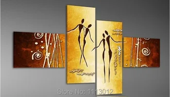 

Hand-painted Modern Yellow Letter Star Line Female Oil Painting On Canvas 4 Panel Arts Sets Home Wall Decor For Living Room Sale