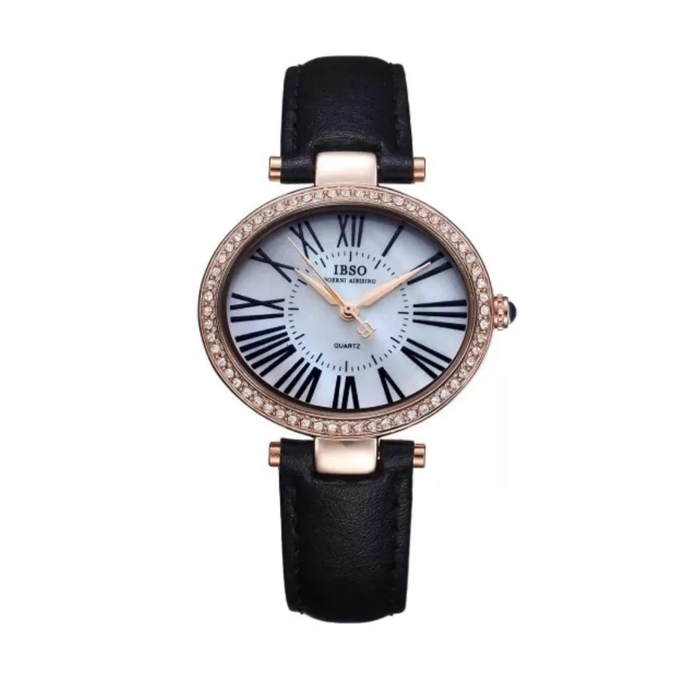 

IBSO Fashion Watches for Women Genuine Leather Strap Diamonds Quartz Wrist Watch 3809L
