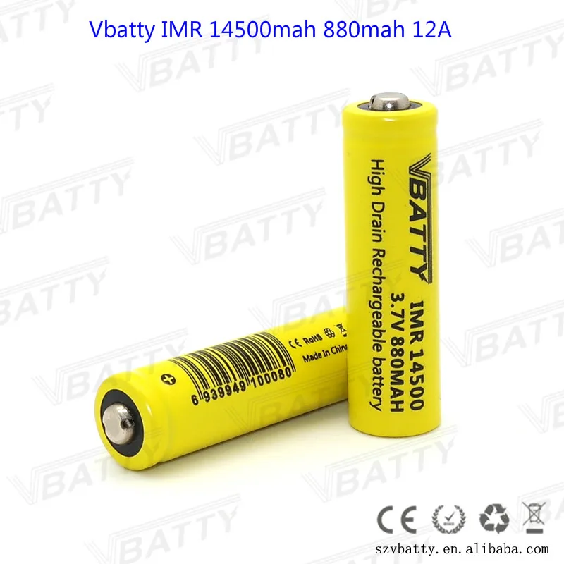 Vbatty IMR 14500 880mah 12A 3,7 V перезаряжаемый литий-полимерный аккумулятор с верхним цилиндром с кнопкой ICR14500 14500 750mAh Аккумулятор Liion(1 шт