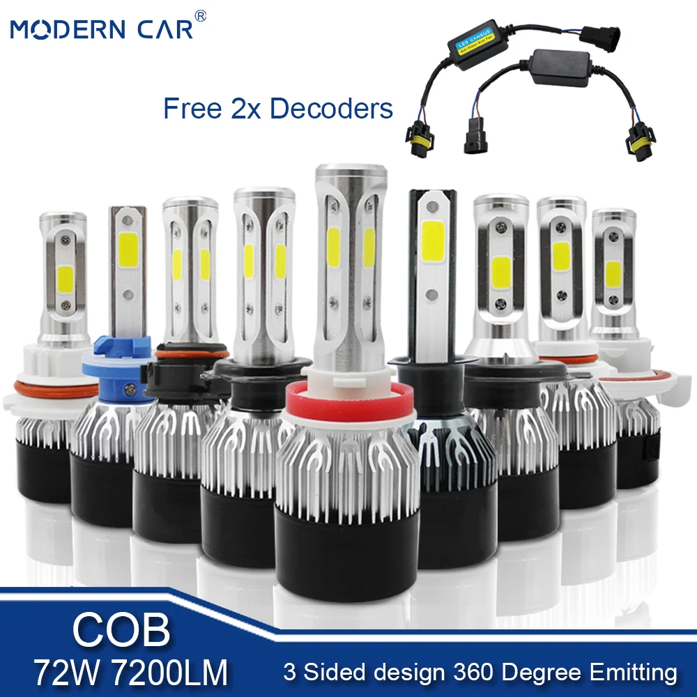 

MODERN CAR 3xCOB 72W Headlights High Low H1 H4 H7 H13 H11 H16 9005 9006 9007 880 LED Headlight Bulb+2x Decoder Canbus Error Free