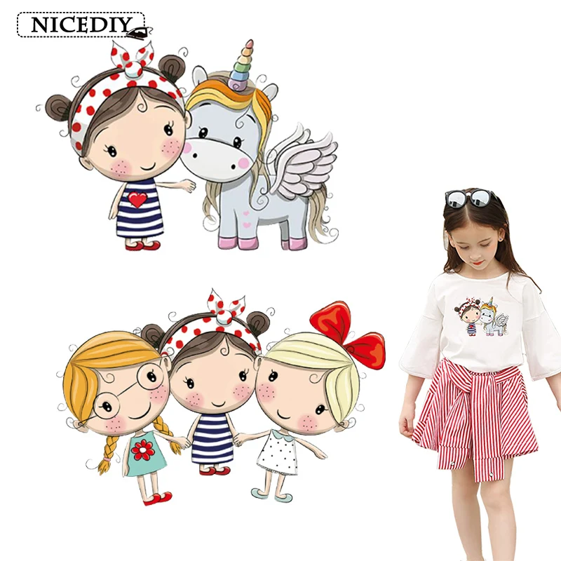 

Prajna Cute Unicorn Girl Transfer Vinyl For Jeans Sweatshirt Iron On Transfer For Kids Patch Thermal Transfers Applique Washable