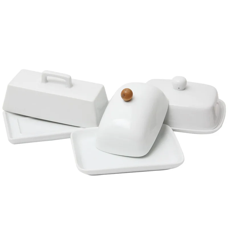 

Quail 7 Inch Nordic Butter Sealing Tank,Ceramic,White,with Lid ,Cheese Server Storage Keeper Tray Cheese Dish