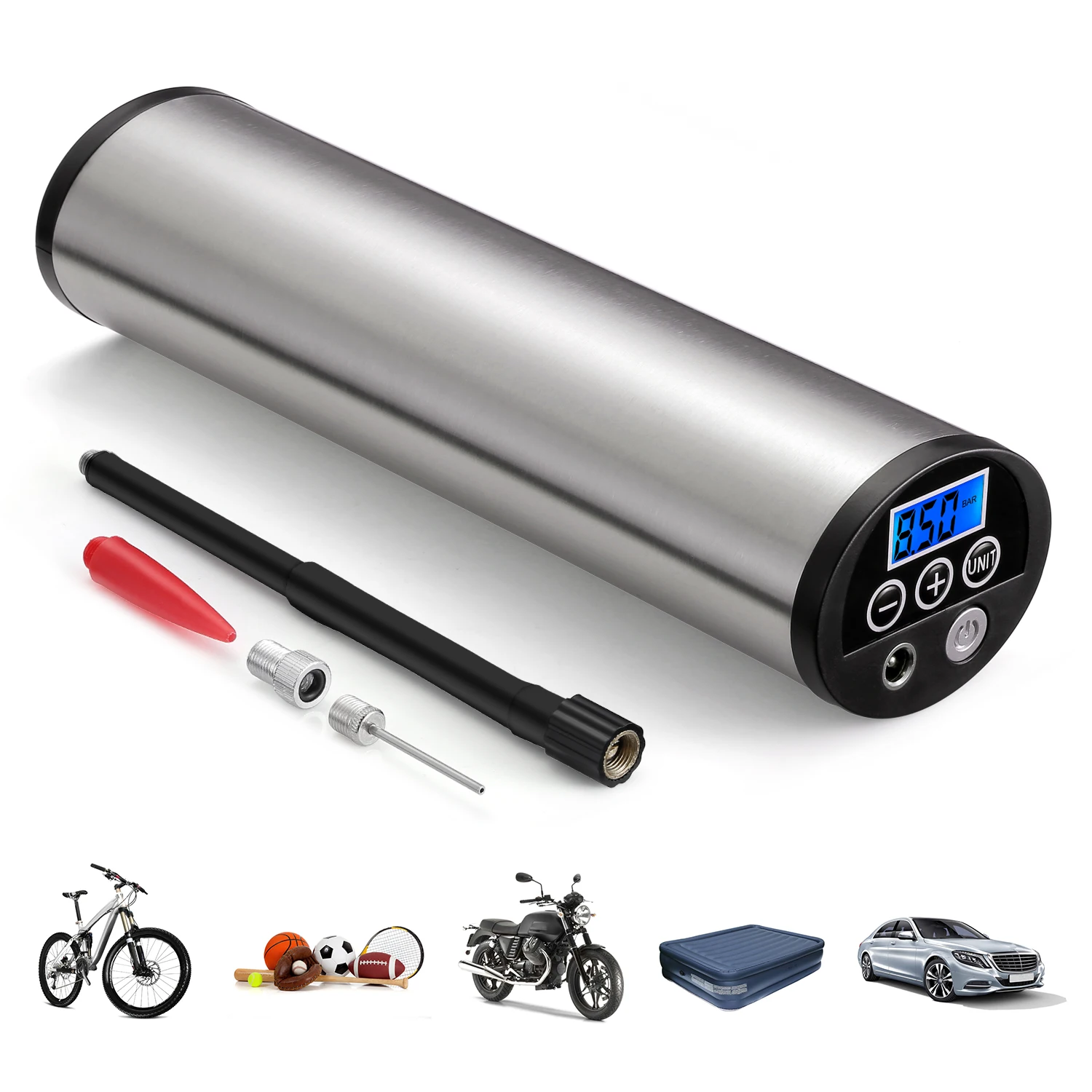 150PSI Mini Inflator Electric Portable Car Bicycle Bike Pump Electric Auto Air Compressor Bicycle Pumps EU PLUG with LCD Display