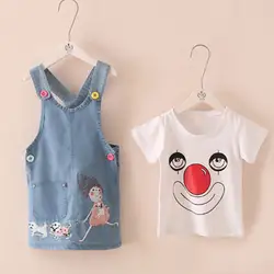 Летние Повседневное детская одежда для девочек комплект для девочек футболки топы и сарафан наряды для малышей Костюмы 2018 T1/2282DBO