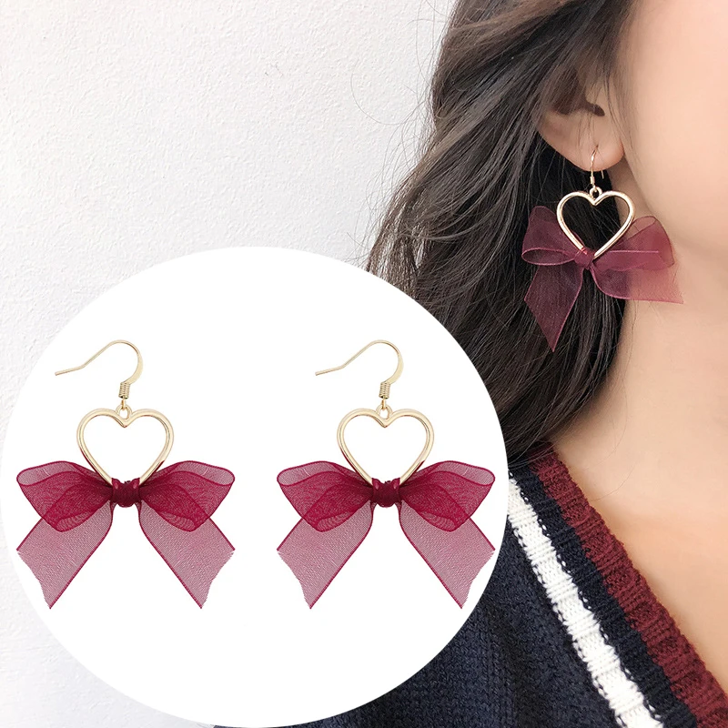 

Fashion Metal Heart Earrings For Women Accessories Cute Sweet Lace Bow Earrings Jewelry Gift Women's Earrings boucle d'oreille