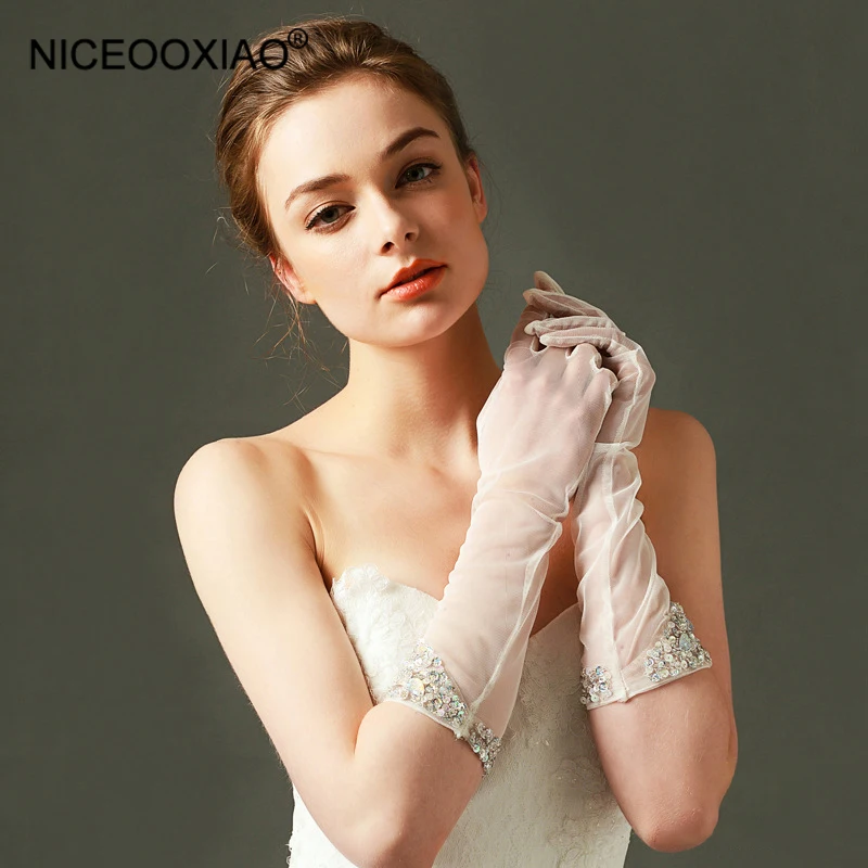 

NICEOOXIAO New Sequins Rhinestones Bridal Gloves Finger Elbow Wedding Accessories Elegant Temperament Bridal Gloves BNLF611-52