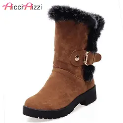 AicciAizzi/размеры 34-43, женские сапоги на высоком каблуке, полусапожки на толстом меху для холодной зимы, теплые зимние сапоги, botas для женская