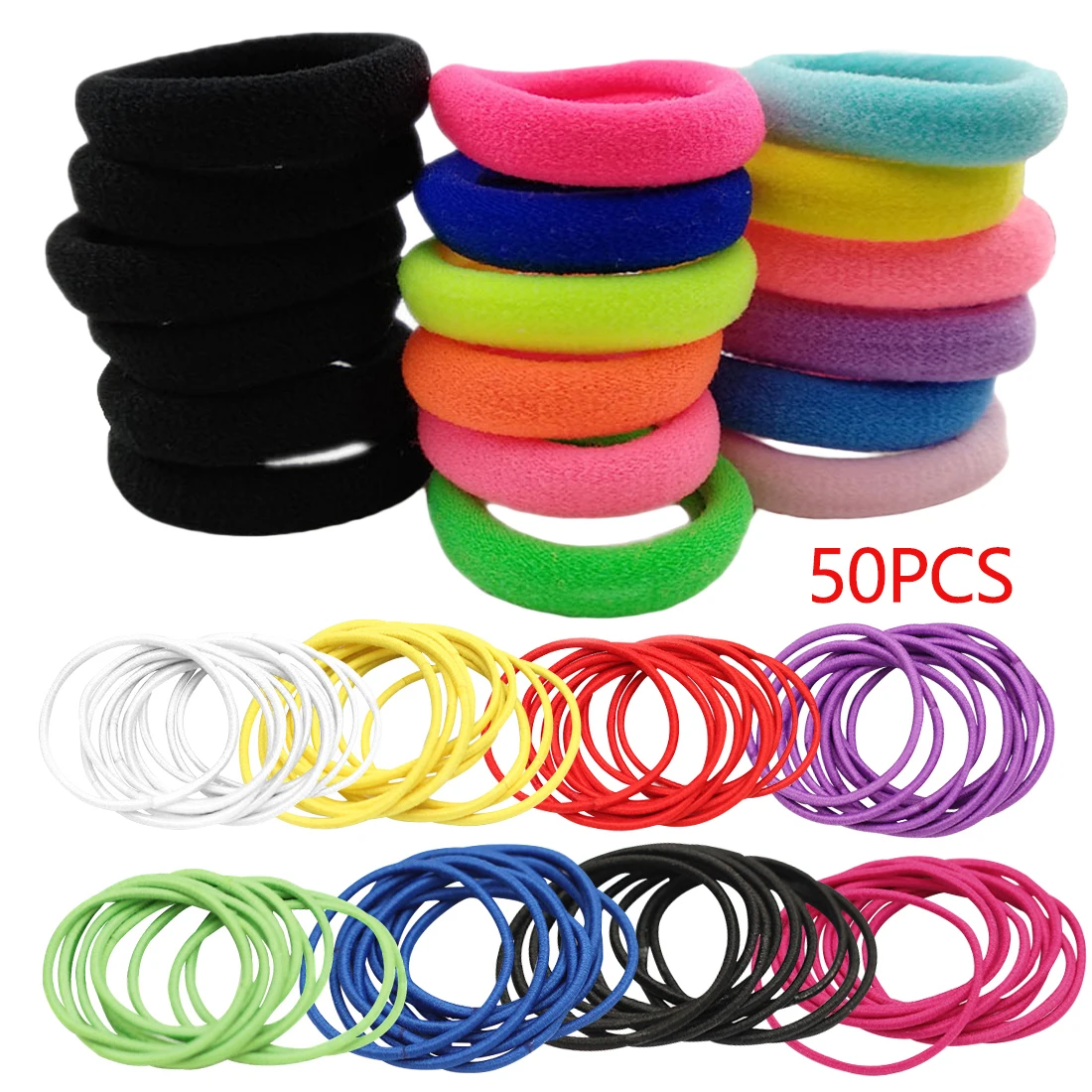 

Korean 50pcs/pack Women Elastic Rubberbands Hair Band Hair Ties Rings Gum Maker Scrunchy Colorful Girls Hair Accessories 2018