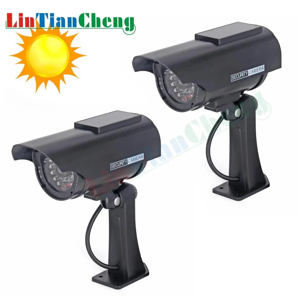 

2 Pcs Solar Bullet Dummy IP Camera Outdoor CCTV Black Fake Security Survellance Camera Flashing Red LED Free Shipping