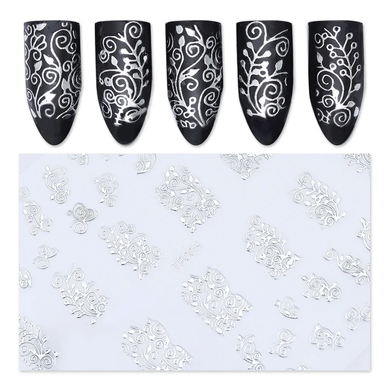 Buy 1 sheet 3D Flower Nail Art Stickers Silver Lace