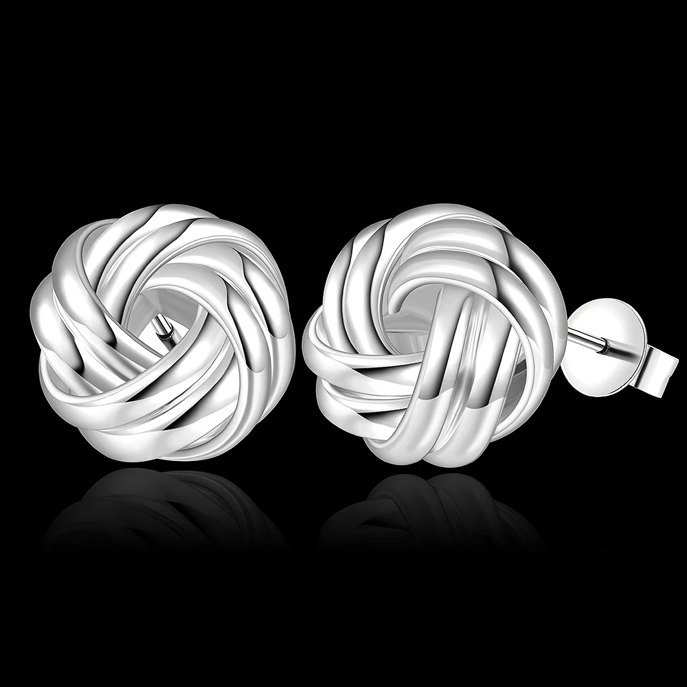 

Wholesale 100% 925 pure silver plated Sparkling Love Knots Stud Earrings For Women Compatible Jewelry Original Gift