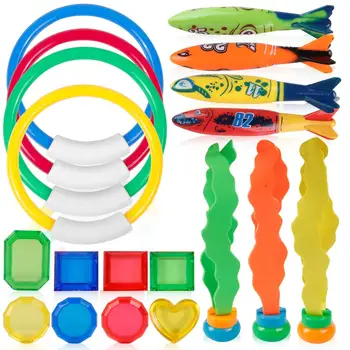 

19PCS Pool Accessories Set 4 Dive Ring,4 Throw Torpedo Bandit,3 Stringy Octopu,8 Jewel Gem for Pool Sinking Swimming Game Underw