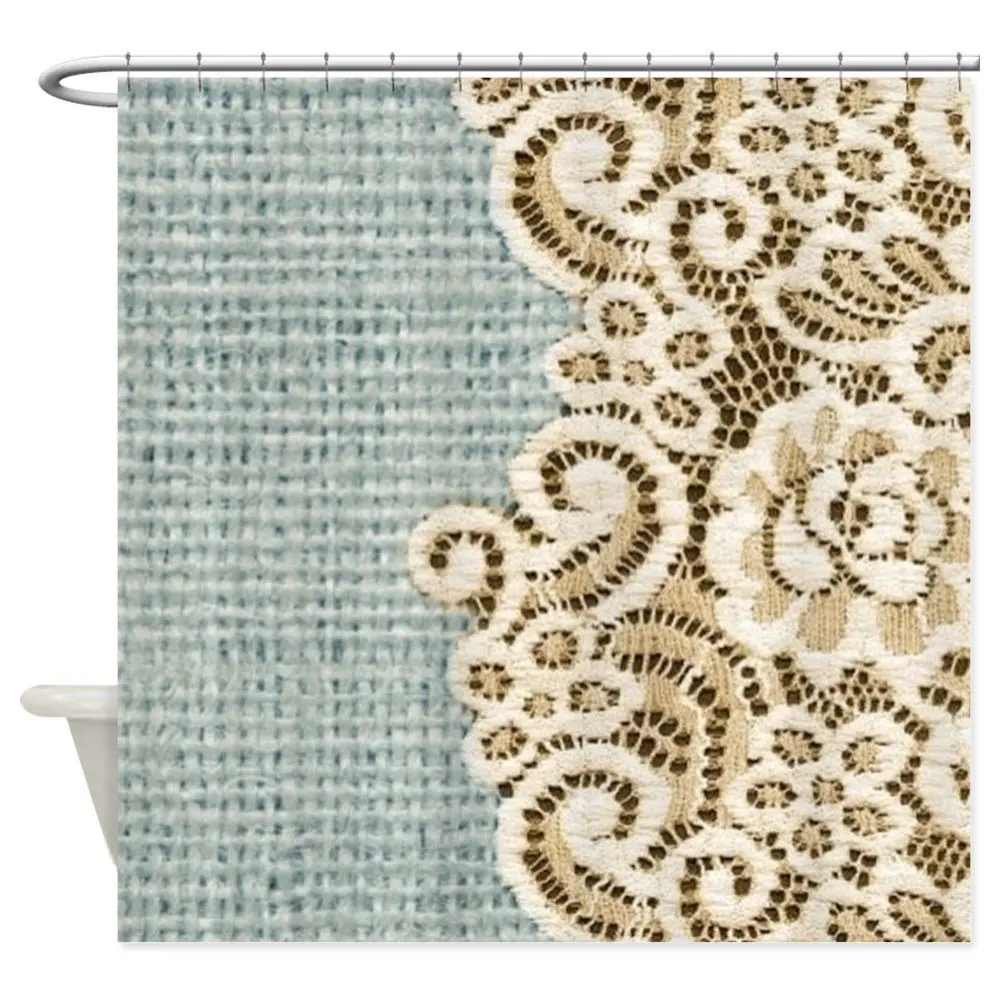 aqua vintage burlap and lace Shower Curtain Decorative Waterproof