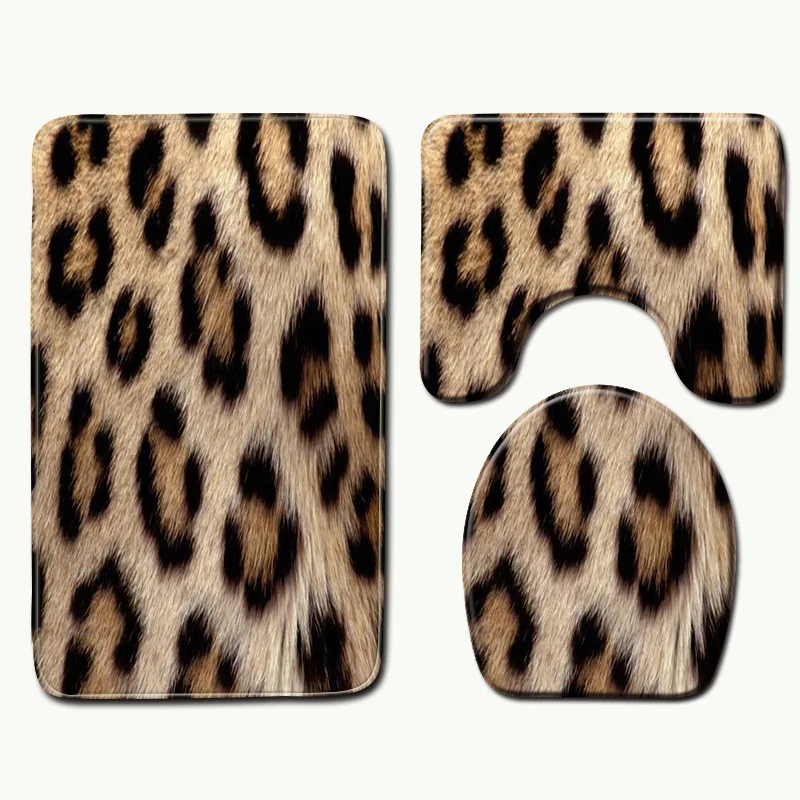 

F 3 Piece Bathroom Rugs and Mat Set Leopard Printing Soft Bath Mat Anti Slip Toilet Carpet Covers Bath Rugs Shower WC Doormat