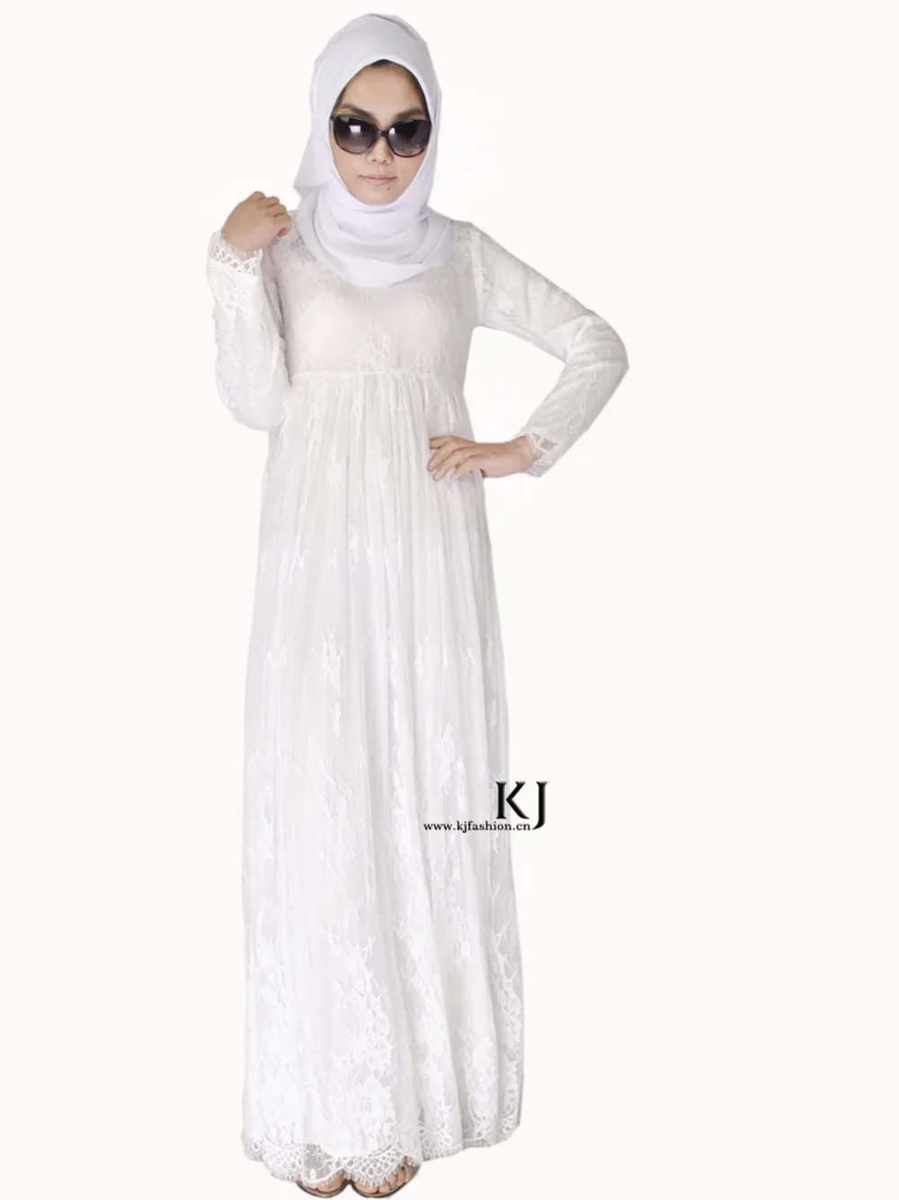 Новинка для женщин Исламская одежда мусульманское длинное платье плюс размеры белый кружево платье макси Мода Дубай платья абайя
