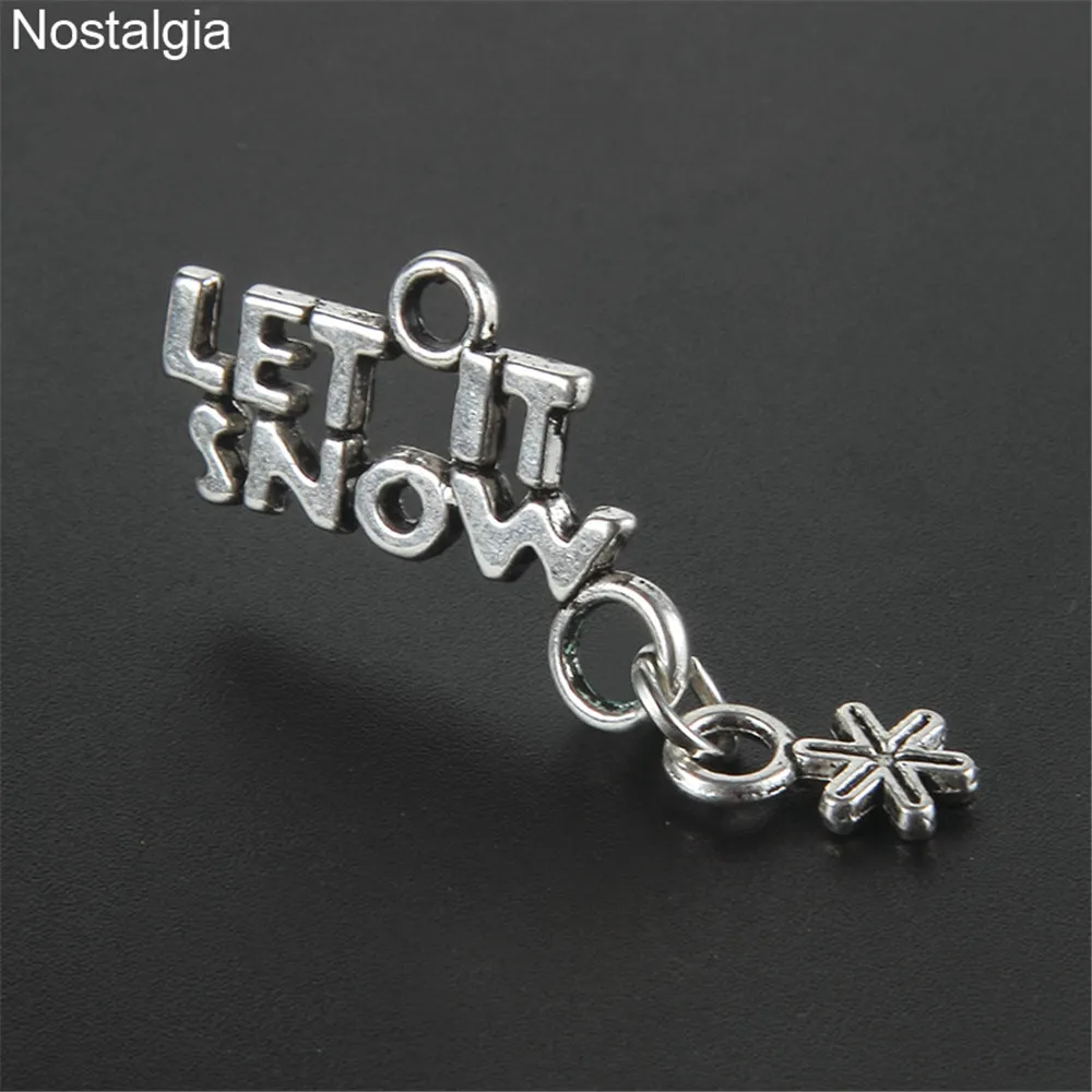 

Nostalgia 20Pcs Let It Snow Snowflake Jewellery Metal Word Letter Connector Christmas Charms Pendants For Jewelry Making 18*9MM