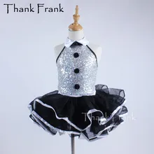 Backless Sequin Ballet Tutu Dress Girls Women Turn-Down Collar Modern Dance Costume Professional Botton Performance Clothes C461