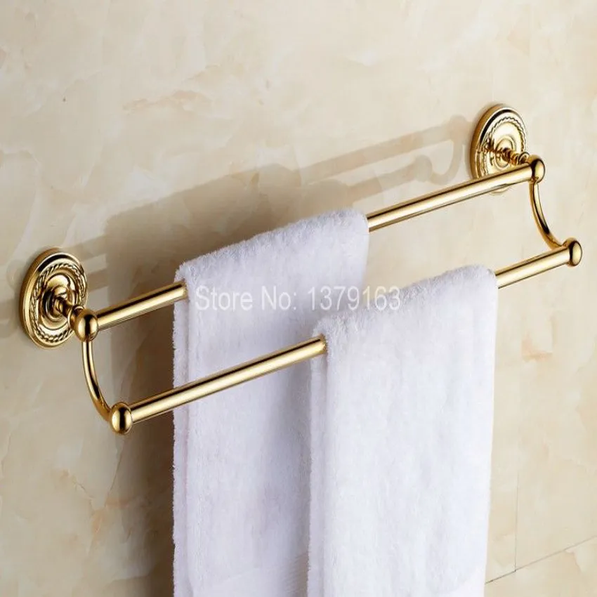 Роскошный полированный золотой цвет латунь настенный двойной полотенцесушитель для ванной комнаты держатель стойки aba602