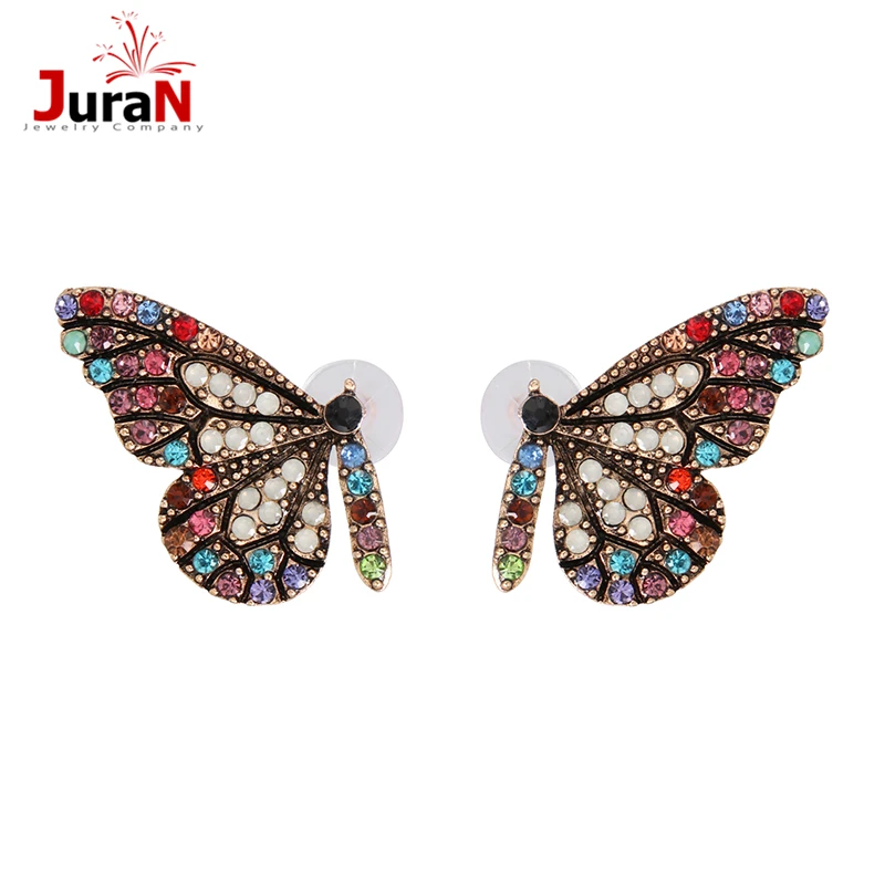 

2019 New arrival European and American fashion personality color crystal butterfly stud erarrings party accessory ear nail