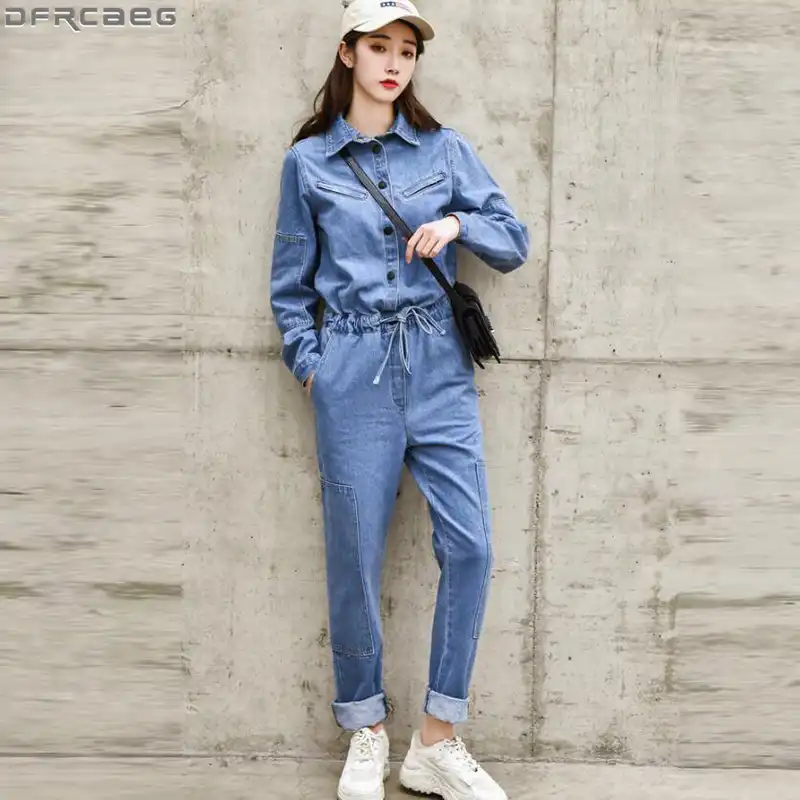 stretch denim jumpsuit womens