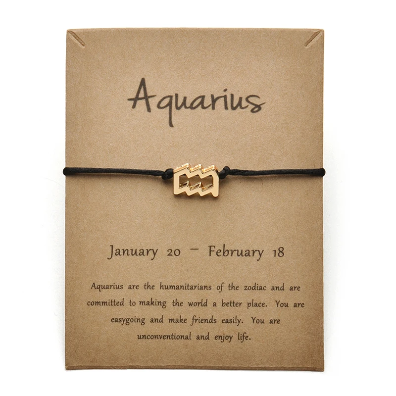 Black Gold Aquarius Черные цвета золотые карты модные ювелирные изделия 12 созвездия зодиака тканый браслет браслеты для женщин - Окраска металла: Black Gold Aquarius
